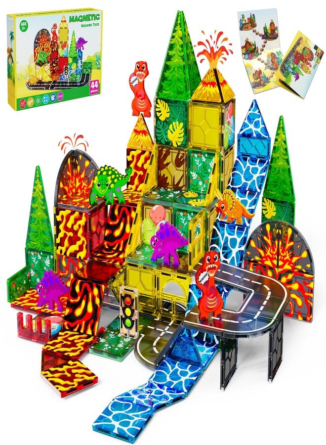 Magnetopia Dinosaur Toys Magnetic Tiles for Kids 3-5, Lava Dinosaur World Set Magnet Tiles for Kids Ages 4-8 5-7, Toddler Magnets Building Toys STEM Learning Sensory Birthday Gifts for 3+ Years Old Boys Girls - Image 1